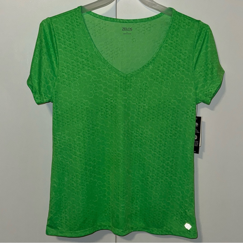 Zelos Short Sleeve Tee Performance T-Shirt V-Neck Green Women’s L Large
